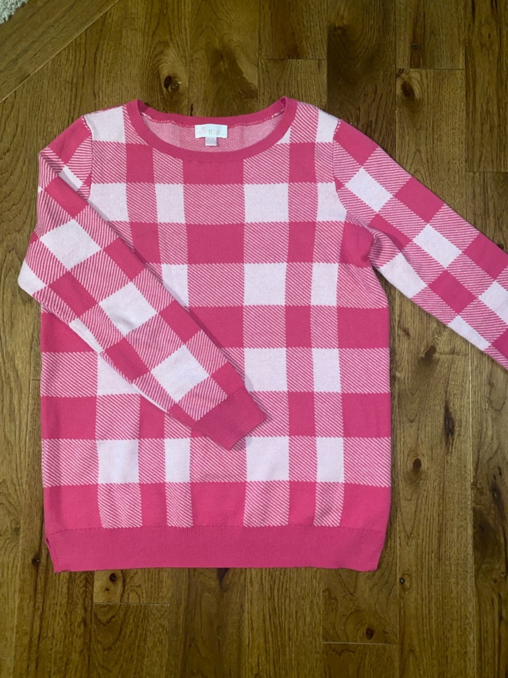 Belle by Kim Gravel Cant Stop Wearing It sweater. Size Medium. Pink plaid